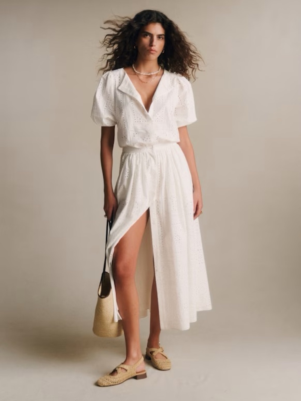 NWT Sézane Nicole Skirt in Ecru Hankie Solid Embroidery Soze 4/36